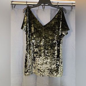 Split Shoulder Velvet Dark Green Top